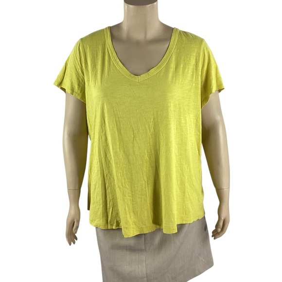Eileen Fisher Organic Cotton V-Neck Short Sleeve Top Yellow 2X - Picture 1 of 7